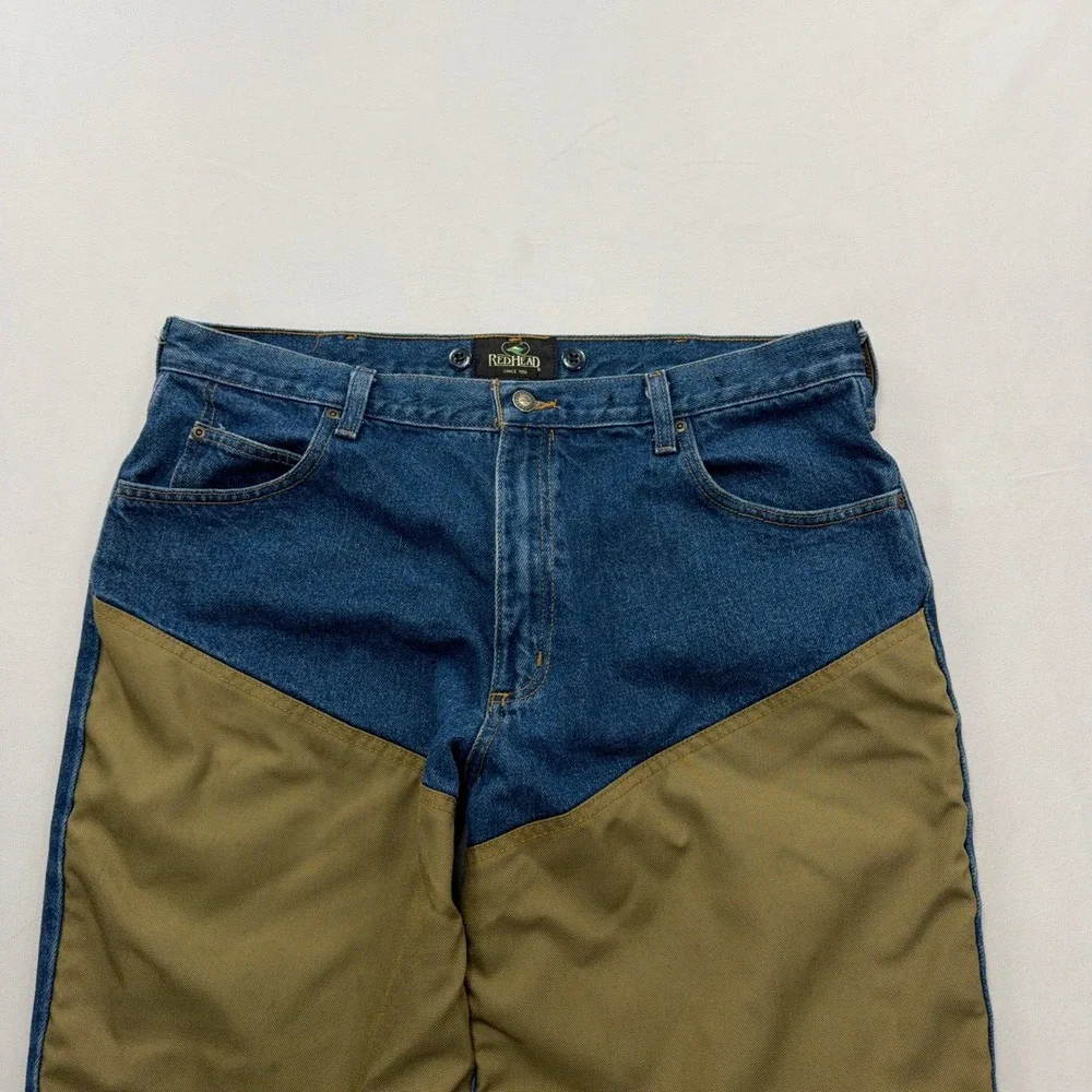 RedHead Field Pants Brush Guard Hunting Denim Blue Brown Mens 38x30